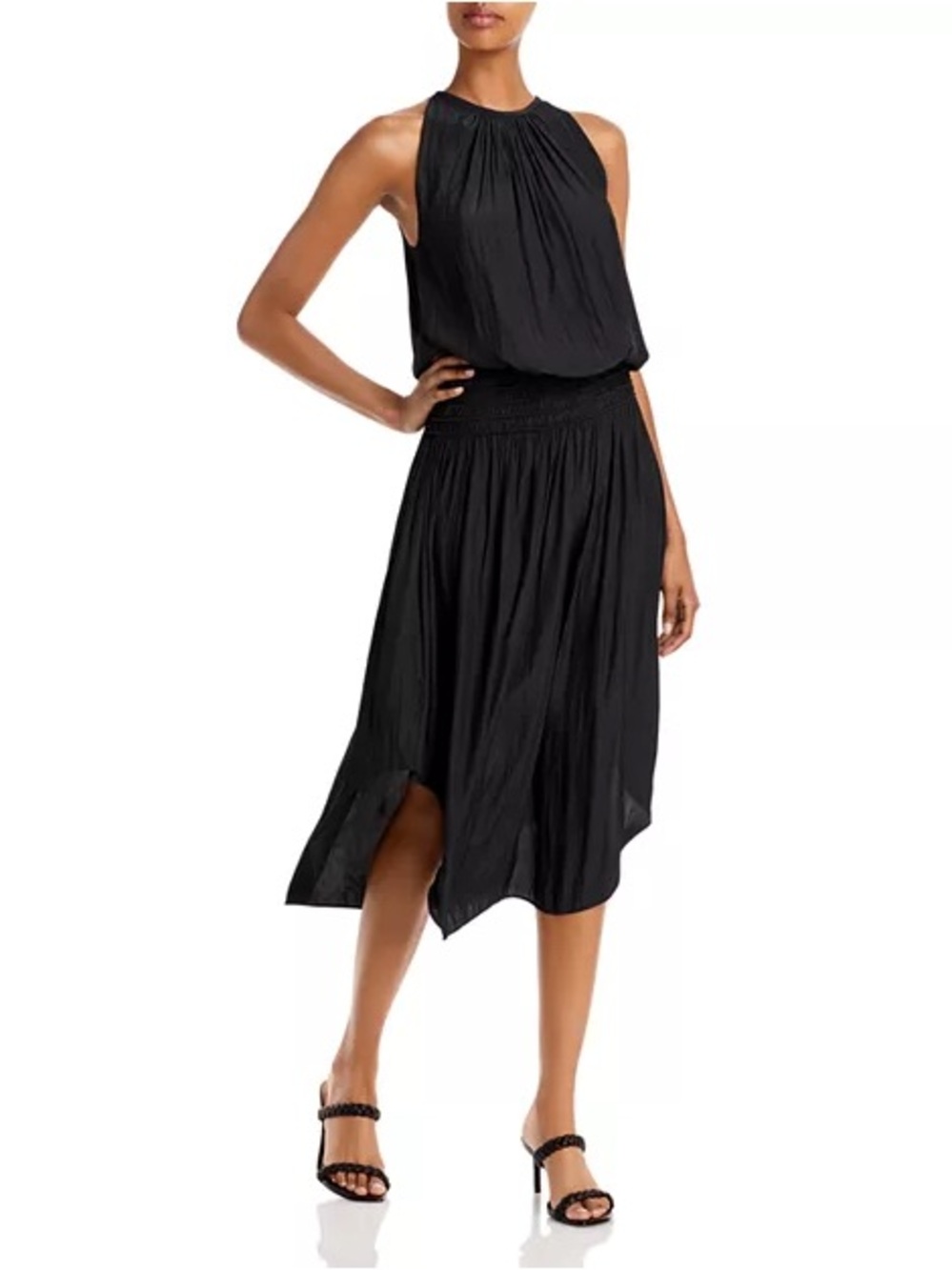 Ramy Brook Audrey Sleeveless Blouson Halter Drop Waist Midi Dress